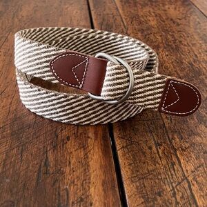 J. Crew Cotton D-Ring Adjustable Belt in Stripe Leather Trim Size Medium